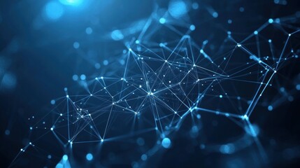 Poster - abstract deep blue network depicting digital connectivity and technological advancements illustrating complex systems and modern communication with a glowing interconnected web