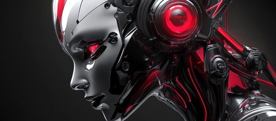 Poster - futuristic android woman, sleek chrome and ebony exoskeleton design embodies the fusion of artificial intelligence and human-like form, a vision of advanced technological marvel