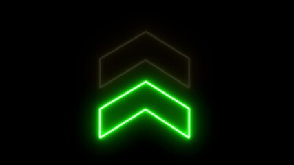 Poster - Glowing neon green arrow up directional icon animation. Abstract neon flash lightning arrow uploading animation