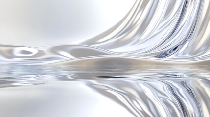 Poster - ethereal silver waves reflecting in serene waterscapes creating a dreamlike ambiance a mesmerizing visual experience with metallic sheen and smooth flowing forms enhancing its beauty and visual appeal