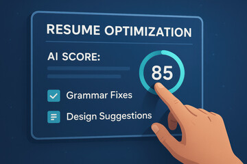 Poster - The digital interface showcasing resume optimization highlights strategic improvements in grammar and design reflecting efficient decision-making and business growth