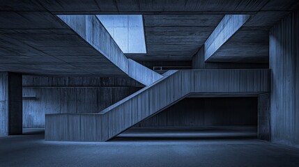 Aufkleber - Minimalist architectural structure with abstract design, clean surface, sharp lines, soft blue tones, geometric form, modern balance, and elegant space in a creative visual composition