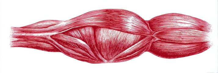Poster - Floating Red Muscle Illustration on a White Background, Emphasizing Anatomical Details of Human Musculature