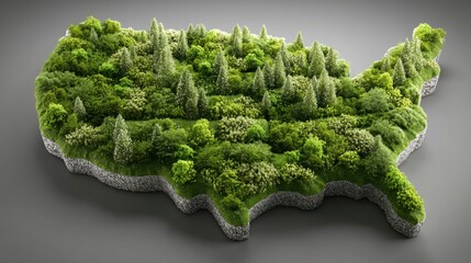 Poster - United states map formed with trees symbolizing environmental awareness and agricultural export opportunities across regions