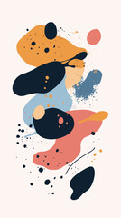 Poster - Abstract Minimalist Floating Shapes Composition in Ink Blot Style Vector Illustration