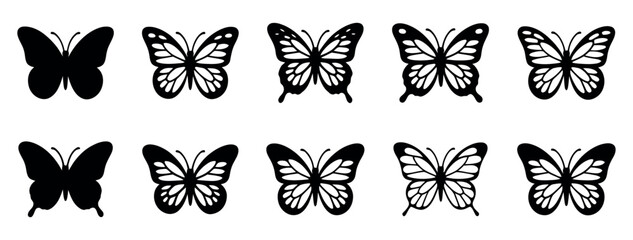 Poster - Diverse Butterfly Silhouette Vector Collection With Intricate Wing Patterns For Creative Design And Nature Inspired Projects