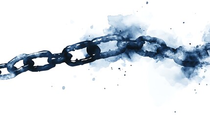 Poster - Abstract watercolor painting of a dark blue chain on a white background. The chain is rendered in a slightly rough, textured style, suggesting metal. Watercolor washes and splatters create a sense of