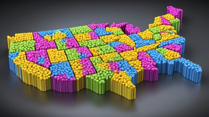 Poster - The united states formed from colorful balls representing economic resilience and a diversified state concept