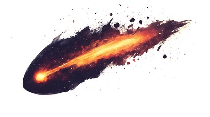 Poster - fiery meteoroid streaking across a dark background, leaving a trail of incandescent gas and debris. 