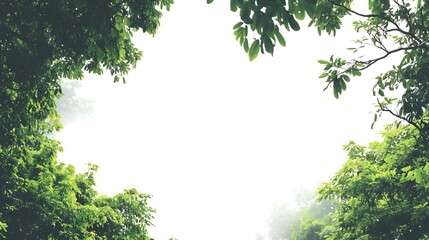 Poster - Lush green foliage creates a vibrant frame around a bright, hazy center. The leaves are various shades of green, suggesting depth and vibrancy.  Soft, diffused light enhances the overall peaceful and