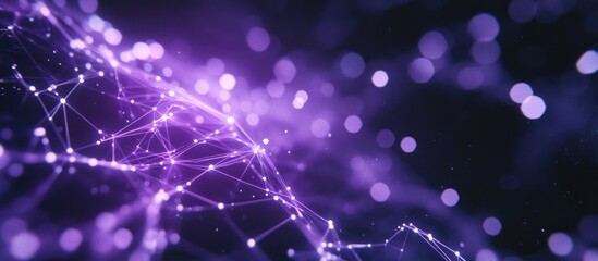 Poster - abstract purple network mesh with glowing connections and bokeh lights representing technology innovation and interconnected systems for future concepts and digital transformations