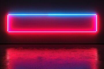 Fototapete - Neon Rectangle Illuminated in Dark Space
