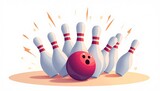 Bowling Strike: A vibrant bowling ball strikes down a line of pins in a dynamic illustration, capturing the excitement and energy of a perfect strike.