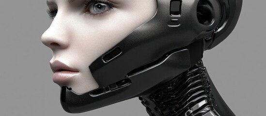 Poster - enigmatic cyborg portrait showcasing a blend of human features and advanced robotic augmentation in a futuristic conceptual rendering