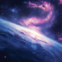 Wall Mural - galactic view of swirling nebula and vibrant cosmic colors in deep space at dawn