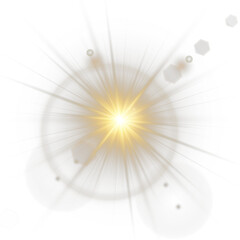 Wall Mural - Sunlight glare expands in soft transparent radial pattern. Golden star flash beams with yellow radiant burst. Lens flare adds warmth to clean modern compositions. Realistic overlay