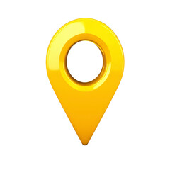 Poster - bright yellow 3D map pin icon with glossy finish, symbolizing location or navigation. pin is isolated on transparency background, emphasizing its vibrant color and sleek design