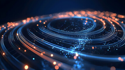 Fototapete - Abstract Digital Technology Spiral Design With Blue Orange Light