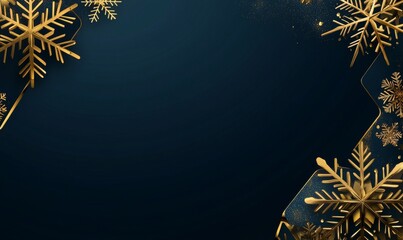 Poster - A photorealistic dark blue winter backdrop with elegant gold snowflakes is ideal for capturing the essence of Christmas in a professional studio setting