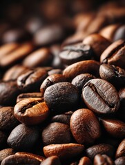 Fototapete - Close-up View of Rich and Textured Coffee Beans Showcasing Deep Brown Tones Ideal for Coffee Enthusiasts and Lovers of Premium Brews