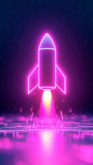 Poster - Neon Rocket Startup Visualization, vibrant interface depicting tech boom, exponential growth against a digital cosmos backdrop, showcasing innovation and future potential