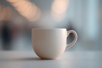 Poster - blank mug mock-up with blurred people in background highlighting clean minimalism
