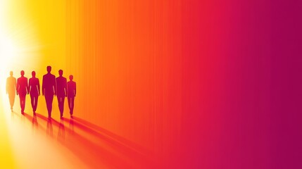 Poster - In a modern and inclusive design, vibrant silhouettes of people forming a circle symbolize teamwork and community for corporate team-building events