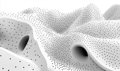Poster - Abstract monochrome landscape with dotted patterns and smooth curves