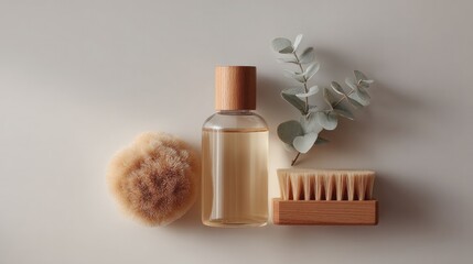 Poster - flat-lay of eco-friendly cleaning products arranged on white background with ample copy space