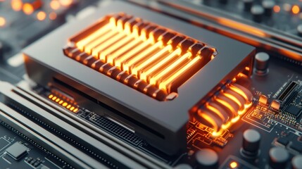 Poster - GPU Temperature Concept, High-Tech Cyberpunk GPU with Glowing Heat Pipes and Advanced Cooling Mechanism on Circuit Board