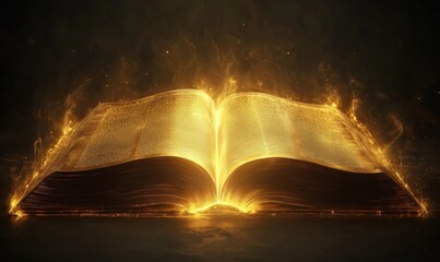 Poster - Glowing open book radiating golden light with magical aura and sparkles
