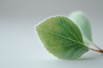 Poster - single green leaf set against plain white background symbolizing sustainability and ecology