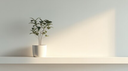 Poster - single potted plant sits on sleek white shelf surrounded by ample copy space