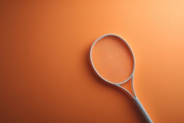 Poster - single tennis racket lying flat on vibrant colored surface casting soft shadow with ample copy space
