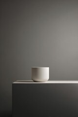 Poster - solitary clean smooth food podium awaits dish on solid minimalistic background with ample copy space