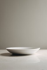 Poster - solitary clean smooth food podium awaits dish on solid minimalistic background with ample copy space