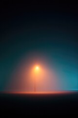 Poster - solitary streetlamp shrouded in dense fog emits soft halo of light surrounded by vibrant neon glow