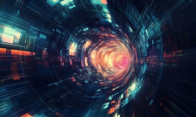 Poster - Futuristic digital tunnel with vibrant colors and light effects