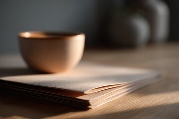 Poster - close-up of vintage european travel journal with minimalistic design resting on wooden table