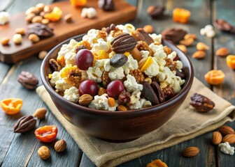 Poster - bowl filled with popcorn, nuts, and fruit.