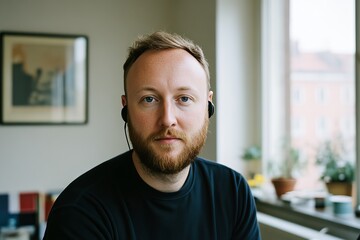 Poster - A successful business owner is photographed smiling in an office environment