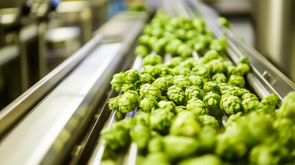 Aufkleber - Vibrant green hops on production line in brewery Generative AI