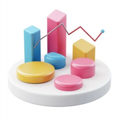 Poster - Colorful 3D bar and circle chart illustration.
