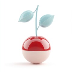 Poster - Vibrant, stylized cherry with pastel leaves.