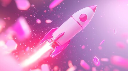 Poster - Cyberpunk rocket launch symbolizing startup valuation soaring to new heights, dynamic data particles swirling in a futuristic atmosphere, vibrant colors and energetic energy