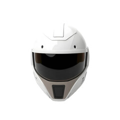 Poster - Sleek Futuristic Helmet, Protecting The Head. Advanced Design, Clear Visor For Enhanced Vision. Isolated On White, Showing Advanced Technology.