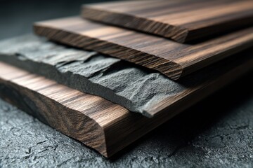 Poster - A close-up showcasing the texture and patterns of natural materials like wood and stone, with a dark, moody aesthetic, capturing the beauty of craftsmanship and natural elements.