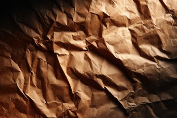 Poster - Brown crumpled paper texture, abstract background with natural paper wrinkles, vintage old surface for graphic design and backdrop, suitable for retro style projects.