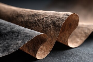 Poster - abstract background with flowing fabric texture, brown and grey tones adding a sense of depth and mo