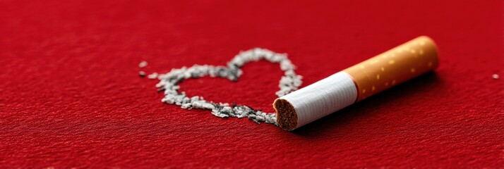 Aufkleber - Cigarette Stub Pressed Into a Red Heart Symbolizes the Destructive Impact of Smoking on Health